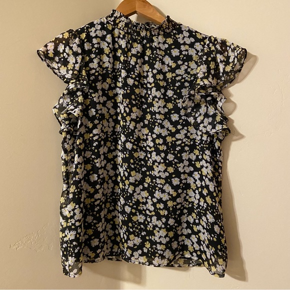 NEW CeCe Floral Smock Neck Tank Top Black Yellow Floral S - Picture 10 of 15